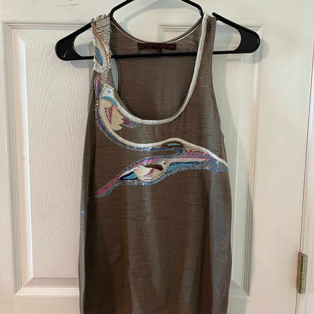 Elegant Brown Embellished Tank Top